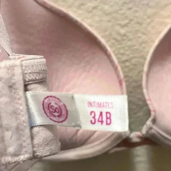 SO Pink and white striped push up bra 34B LOVE details on band - Picture 7 of 9